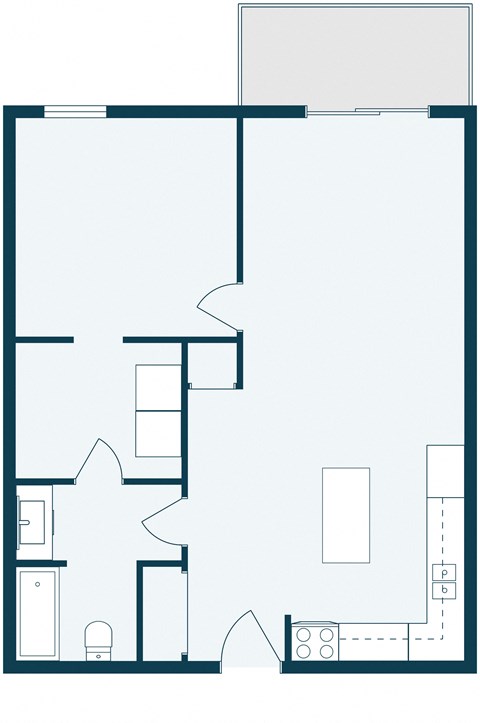 Floor plan for 1 bed, 1 bath
